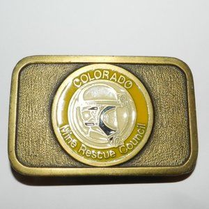VINTAGE COLORADO MINE RESCUE COUNCIL BLASTING MINING 1980S BELT BUCKLE ENAMEL